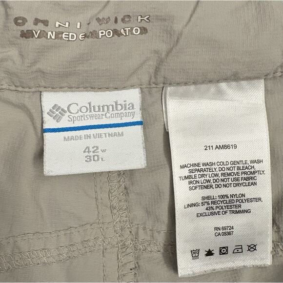 Columbia Mens Convertible Zip Off Leg Pants 42x30 Beige Outdoors Fish Gorpcore - Picture 6 of 9
